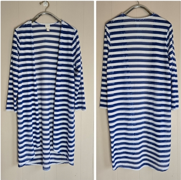 Chico's striped Tess long sleeve open front cardigan blue white mesh breezy 3 XL - Picture 2 of 10